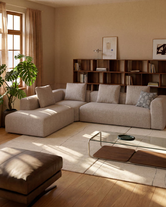 Blok beige chenille 5-seater corner sofa with left terminal 255 x 320cm FSC Mix Credit