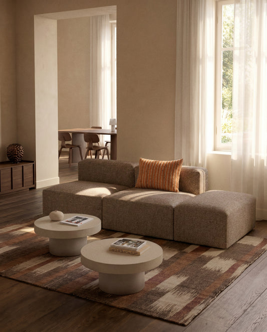 Blok 3-seater sofa with end pouffe in brown chenille 240cm FSC Mix Credit