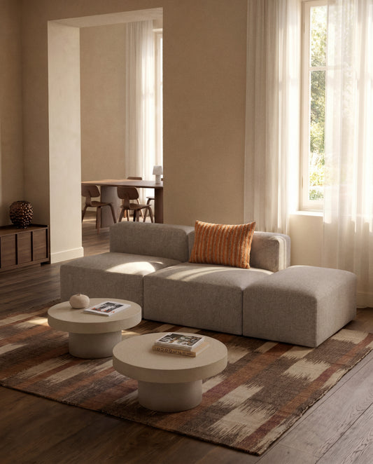 Blok 3-seater sofa with end pouffe in beige chenille 240cm FSC Mix Credit