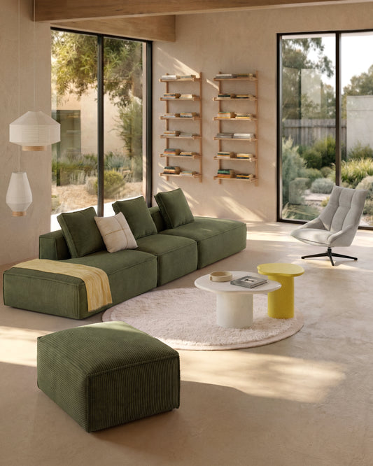 Blok 4-seater sofa in green thick corduroy 380cm FSC Mix Credit