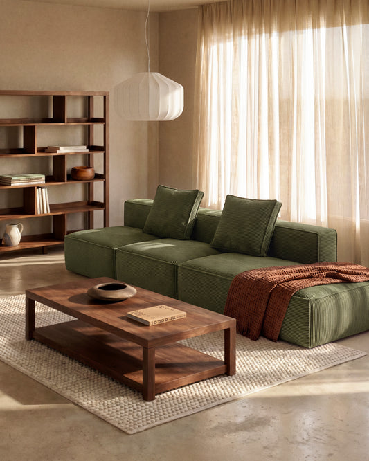 Blok 3-seater sofa with right terminal in green thick corduroy 325cm FSC Mix Credit