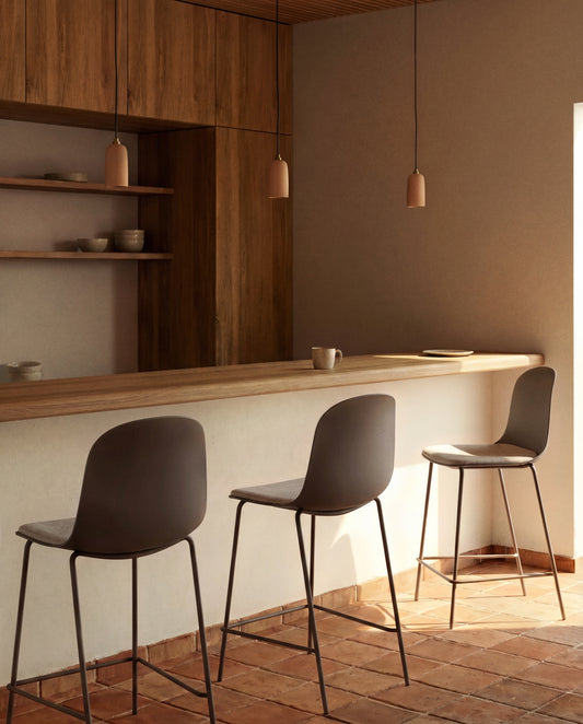Debari stool with chenille cushion and brown-finish steel legs 65 cm