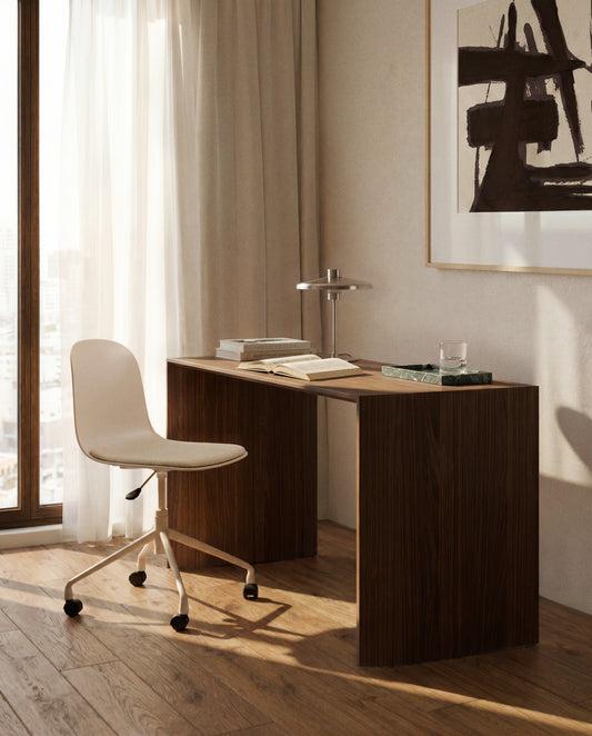 Debari desk chair with chenille cushion and brown-finish steel legs