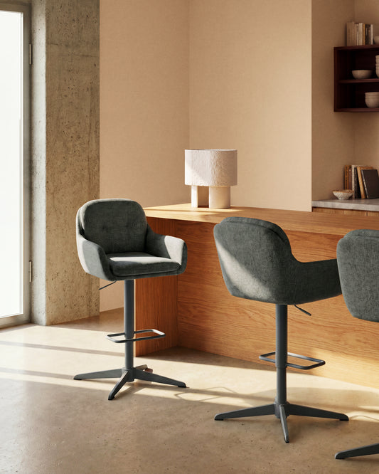 Lexa green chenille swivel stool with green-finish steel legs