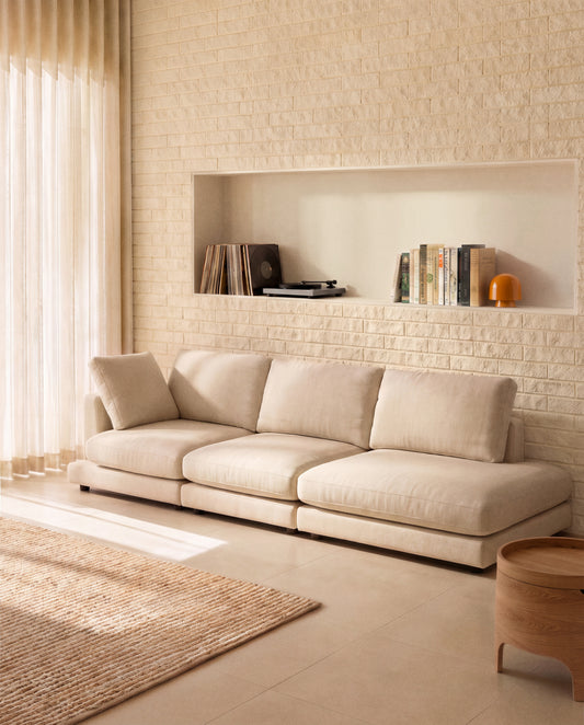 Gala 4-seater modular sofa with end module left side in beige micro bouclé FSC Mix Credit 315cm