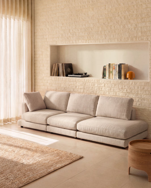 Gala 4-seater modular sofa with left end module in beige chenille FSC Mix Credit 315cm