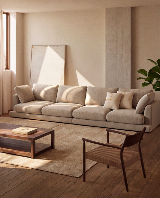 Gala 6-seater sofa in beige micro bouclé FSC Mix Credit 390cm