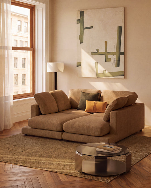 Dolven coffee table in brown glass and brushed steel Ø80cm