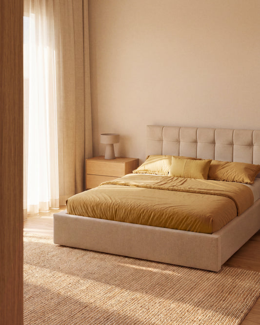 Darnela ecru chenille bed with folding storage base for 180 x 200cm mattress