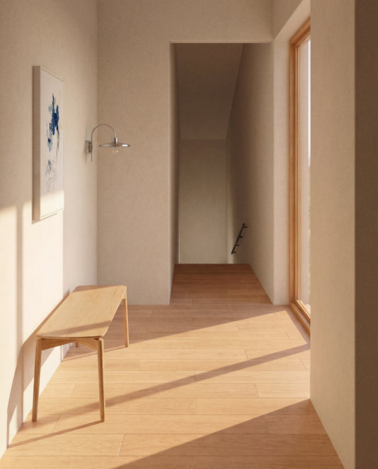 Evera bench in oak veneer with natural finish 122cm