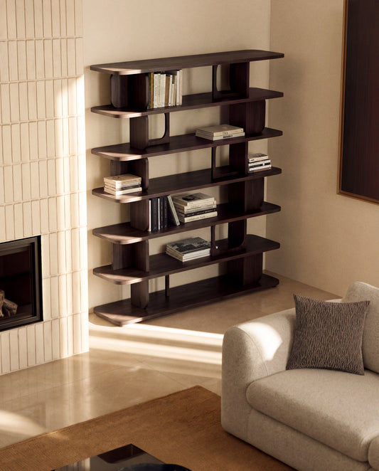 Aduma ebonised-finish oak veneer shelving unit with FSC 100% 160 x 187 cm
