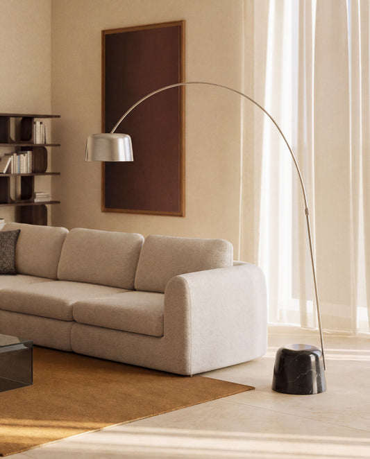 Arnolia brushed steel and black marble floor lamp