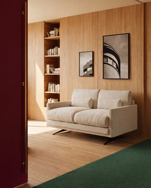 Veliro beige chenille 2-seater sofa with black steel legs 180cm FSC Mix Credit