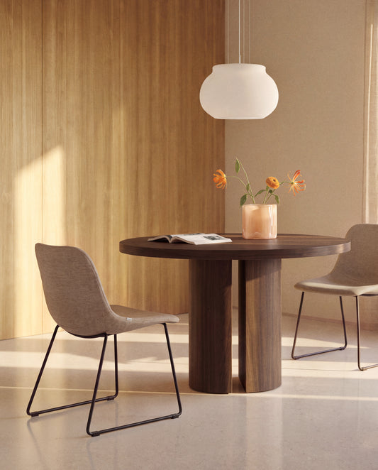 Zahara brown chenille chair with steel legs with black finish FSC 100%