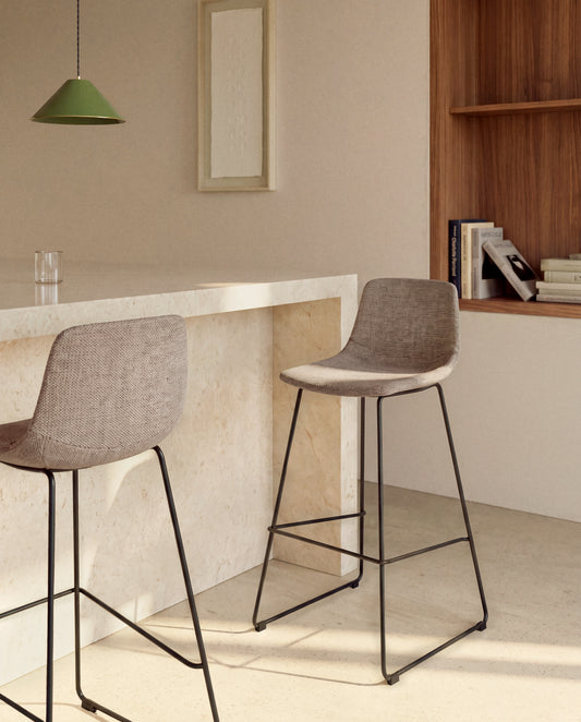 Zahara stool in brown chenille with steel legs with black finish 65cm FSC 100%