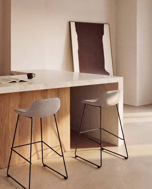 Zahara stool in brown chenille with steel legs with black finish 65cm FSC 100%