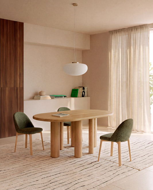 Mailen oval table in ash wood veneer with natural finish, Ø 180 x 105 cm