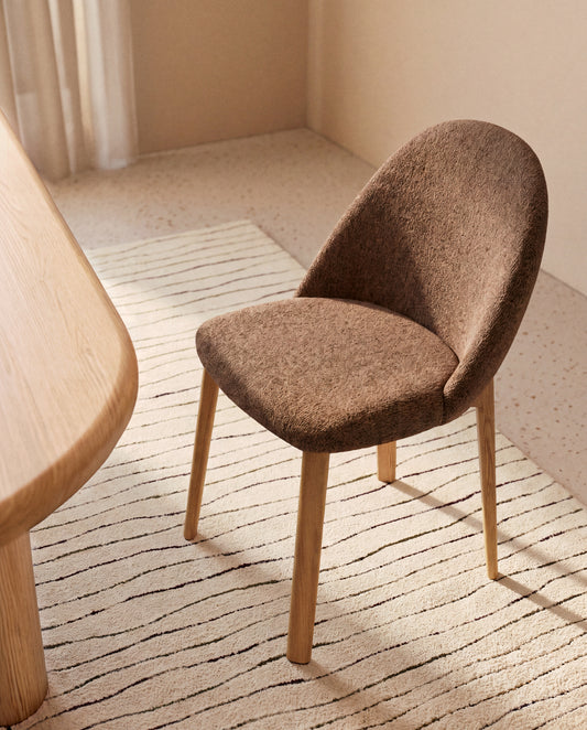 Meila chair in terracotta chenille with legs in solid ash wood with natural finish