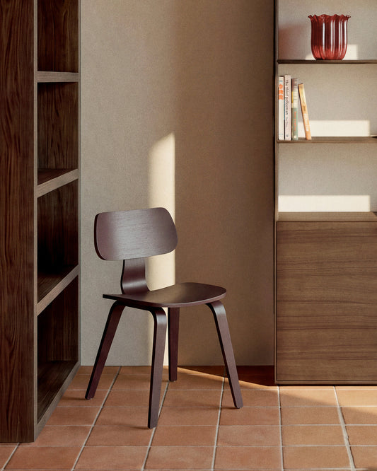 Gena chair in oak veneer with burgundy finish
