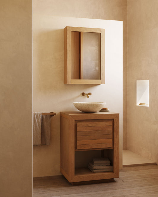 Plubia medicine cabinet with mirror in solid teak, 50 x 70 cm