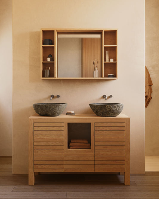 Parana medicine cabinet with mirror in solid teak, 100 x 65 cm
