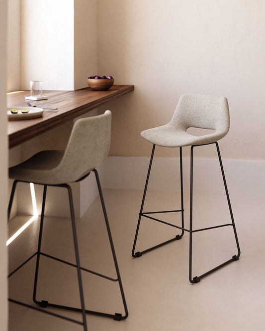 Zahara beige stool with steel in a black finish, height 65 cm