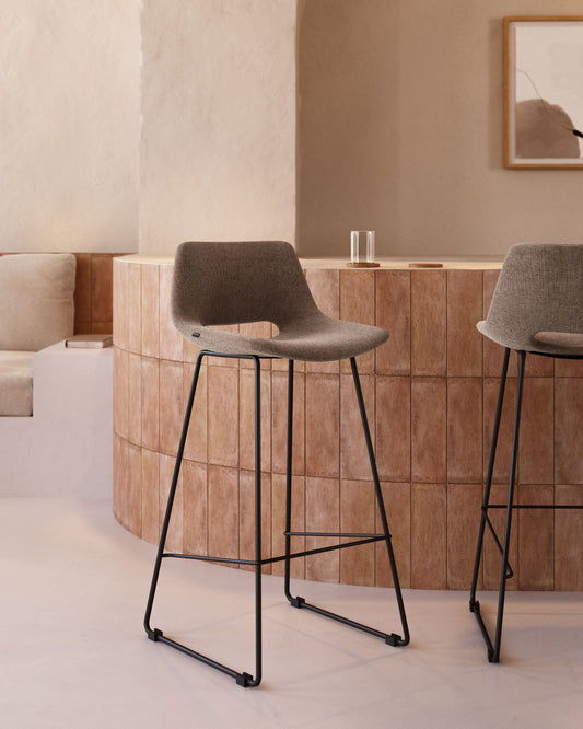 Zahara bar stool in brown with steel legs in black finish, height 65 cm