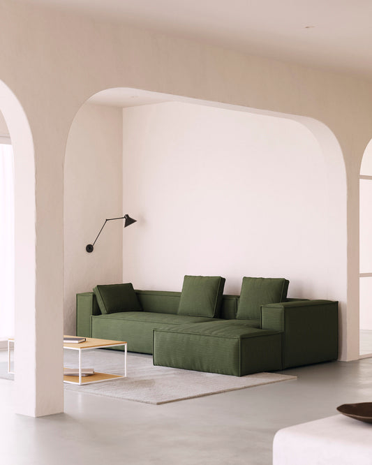 Blok 3-seater right chaise longue sofa in green thick corduroy 300cm FSC Mix Credit