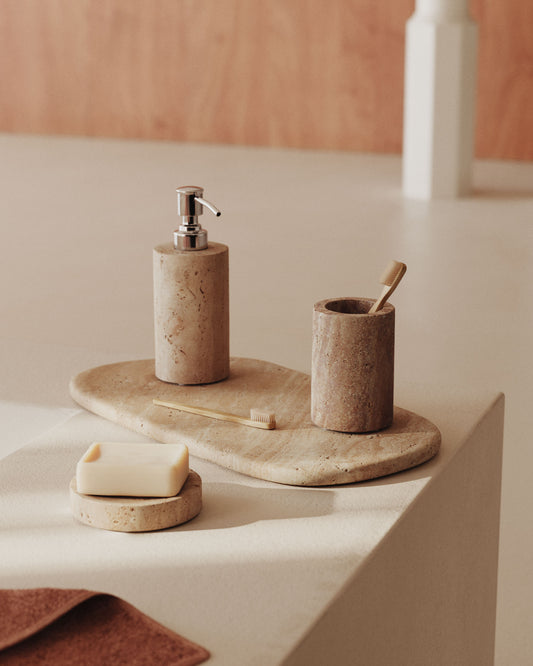 Macre beige travertine toothbrush holder