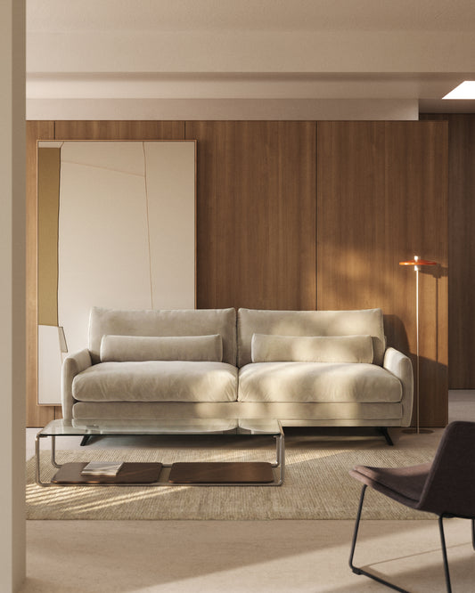 Veliro pearl velvet 4-seater sofa with black steel legs 240cm FSC Mix Credit