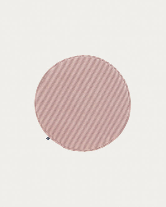 Sora round corduroy chair cushion in pink, 35 cm