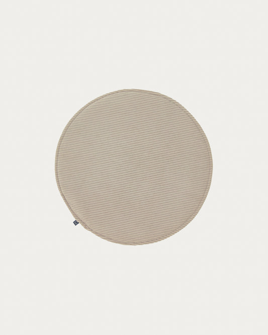 Sora round corduroy chair cushion in taupe, 35 cm