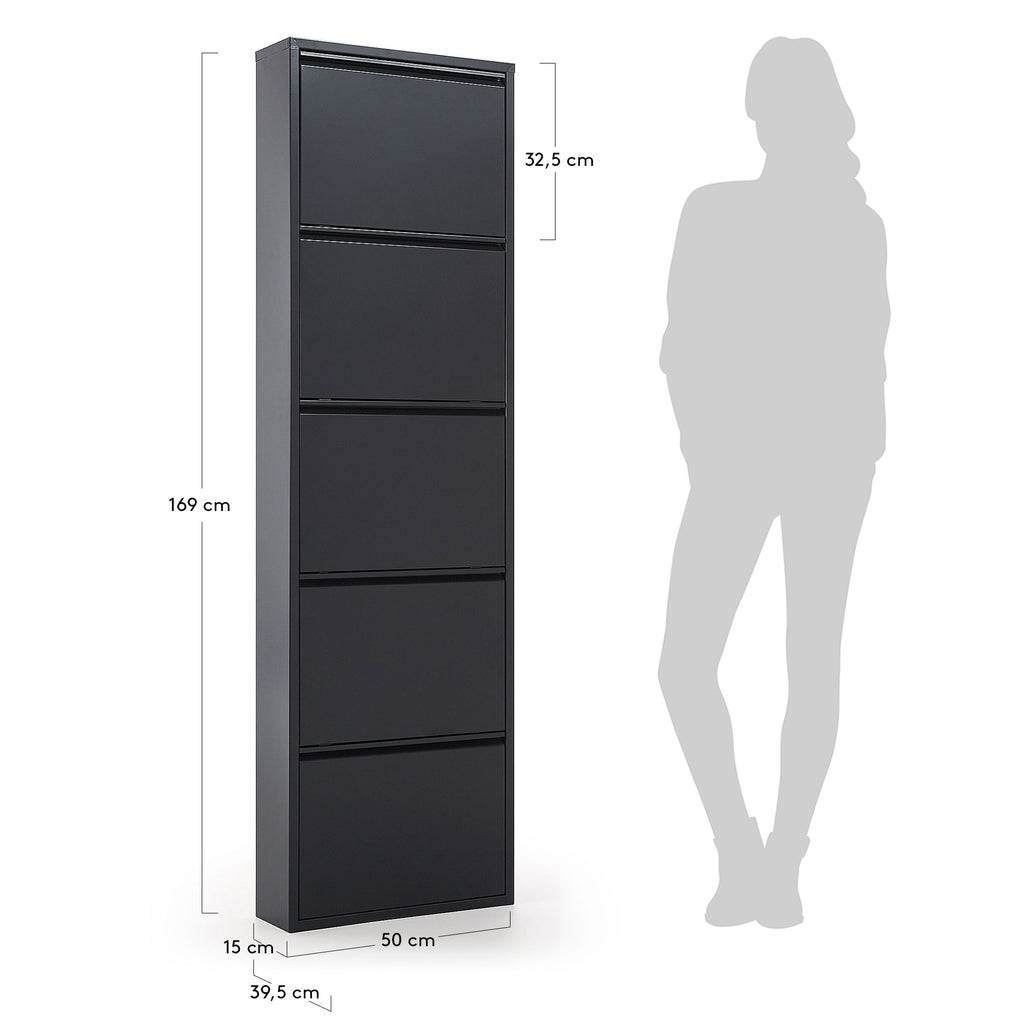 Ode shoe rack with 5 doors in dark grey, 50 x 168.5 cm