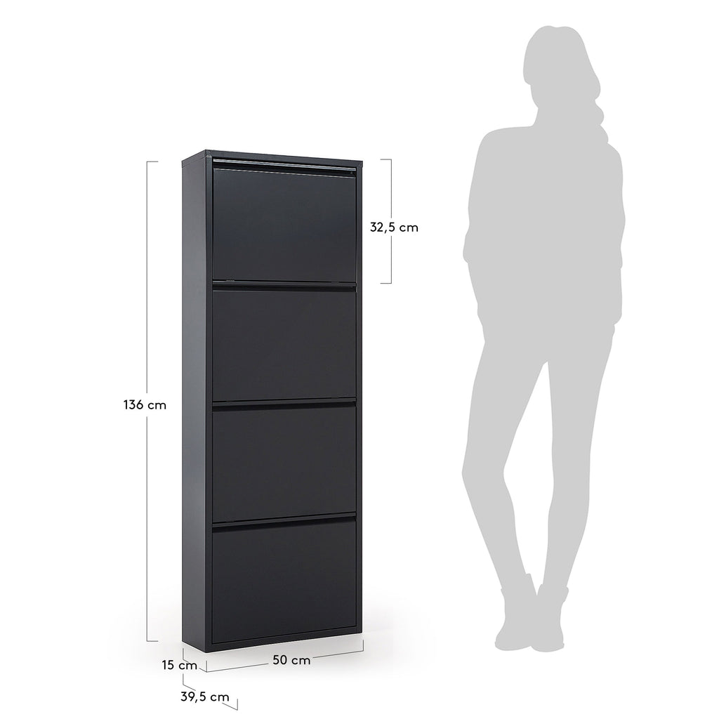 Ode shoe rack with 4 doors in dark grey, 50 x 136 cm