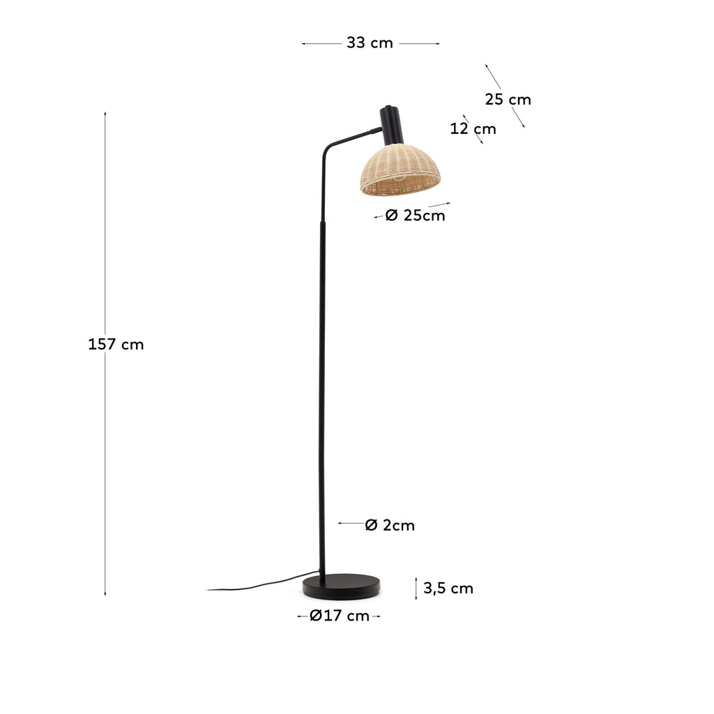 Damila floor lamp in rattan and black metal