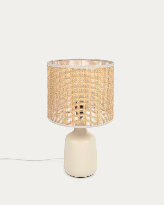 Erna table lamp in white ceramic and bamboo with natural finish