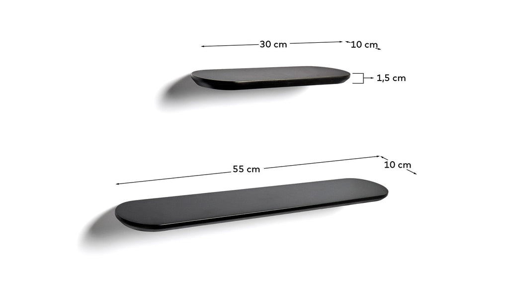 Arely set of 2 MDF shelves with black lacquer finish 35 cm/55 cm