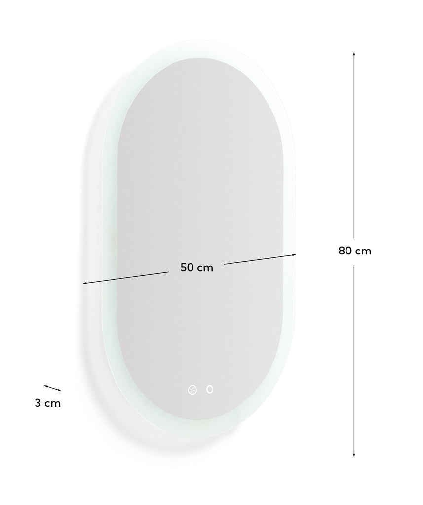 Mervi oval bathroom mirror with LED light and anti-fog 80 x 50cm
