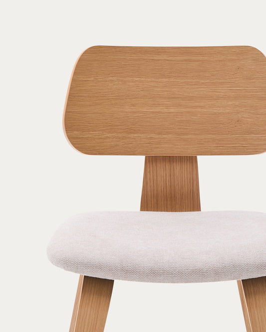 Gena chair in oak veneer and beige chenille