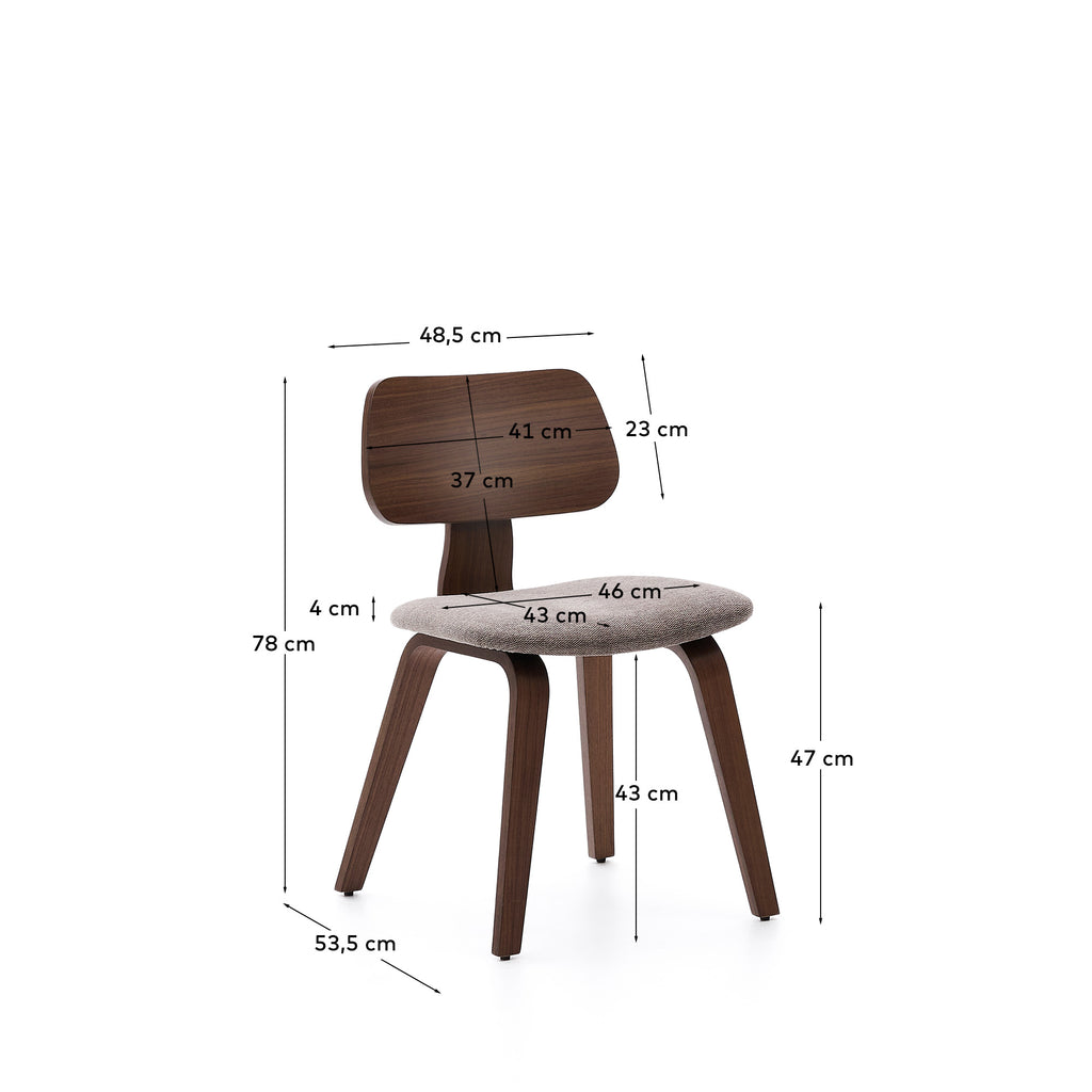 Gena chair in walnut veneer and beige chenille