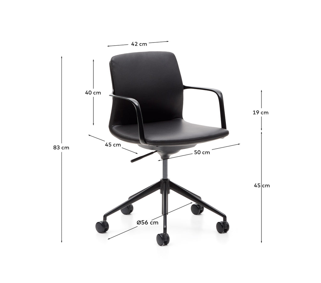 Nerlan desk chair in black faux leather with a black aluminium frame