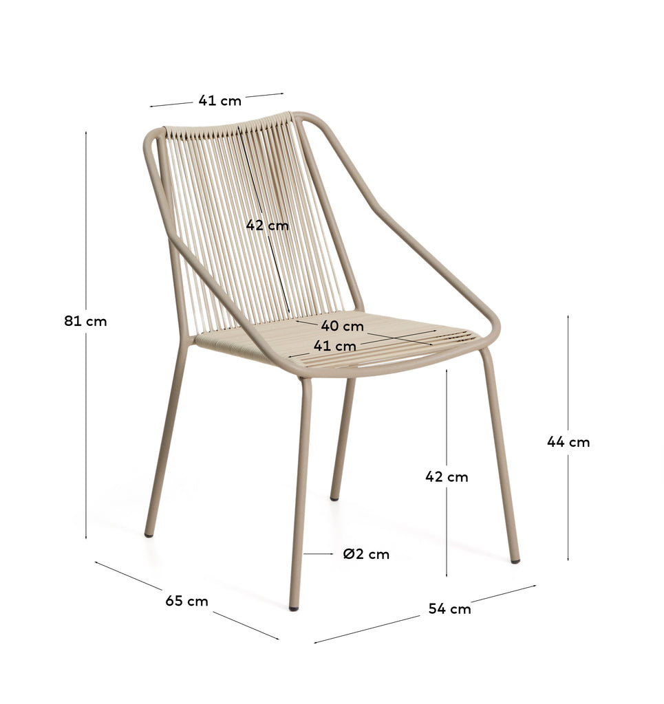 Zivia stackable outdoor chair in ecru rope cord and taupe galvanised steel