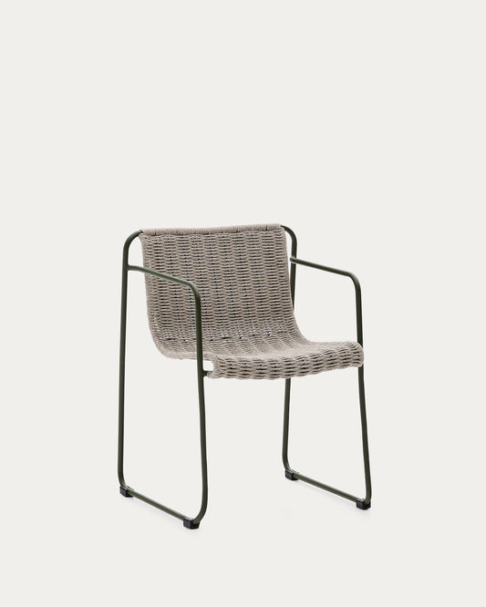 Maurina stackable chair in green galvanised steel and ecru and grey rope cord