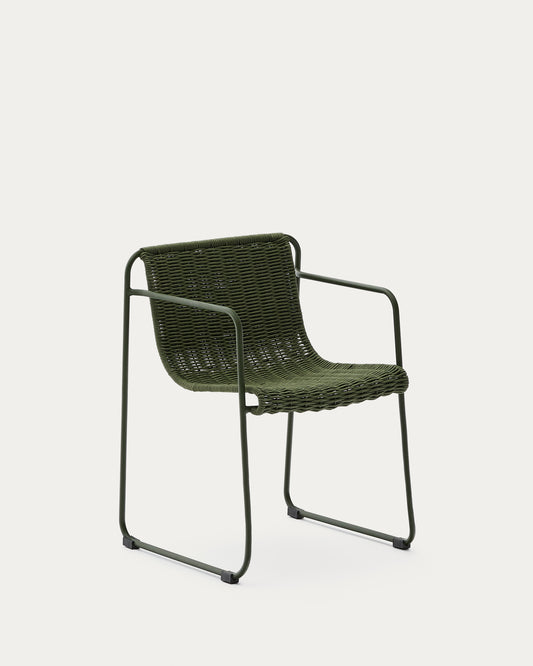 Maurina stackable chair in green galvanised steel and green rope cord