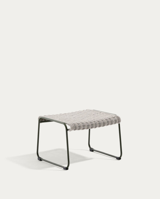 Maurina footrest in green galvanised steel and ecru and grey rope cord 58 x 52.5cm