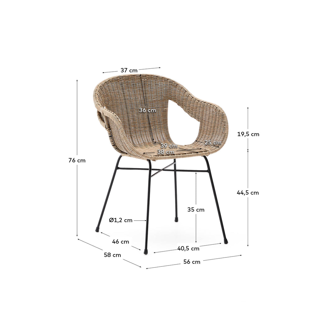 Eltiera stackable chair in synthetic rattan with black steel structure
