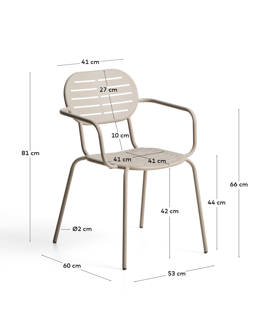 Brai stackable outdoor chair with armrests in taupe galvanised steel
