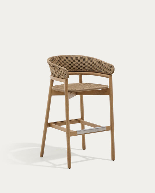 Arinella stool in FSC 100% solid acacia wood with natural finish and beige rope cord 75cm