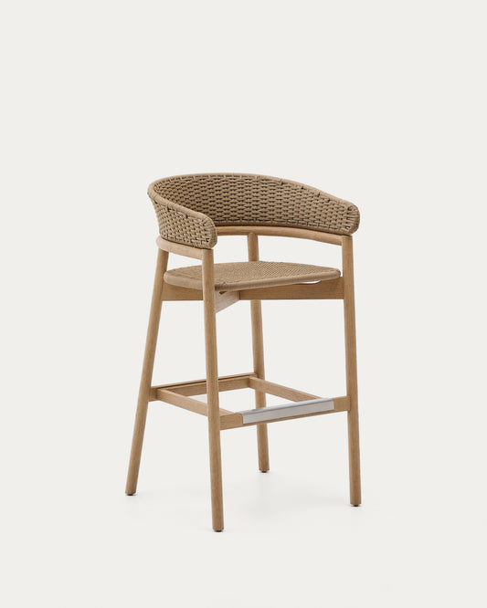 Arinella stool in FSC 100% solid acacia wood with natural finish and beige rope cord 75cm
