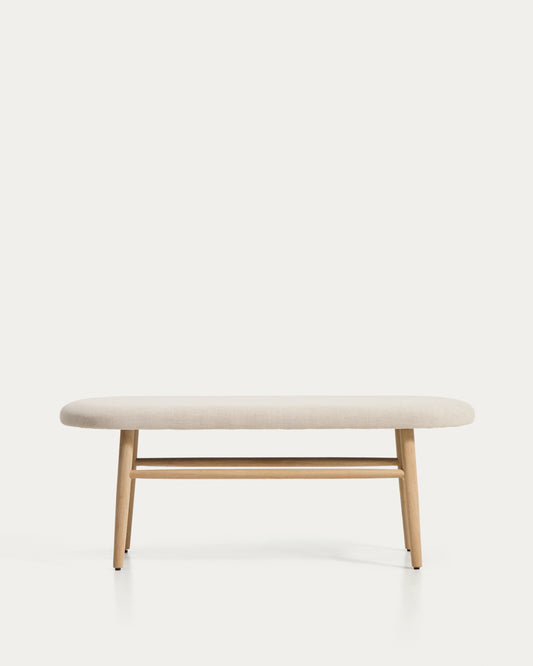 Helda bench in beige chenille and solid oak wood FSC Mix Credit 122 cm